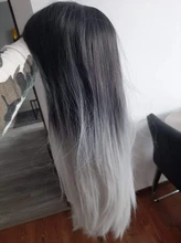 Peluca de pelo sintético para mujer, cabellera artificial de 26 pulgadas, largo, liso, negro, gris, con flequillo, Color gris, resistente al calor