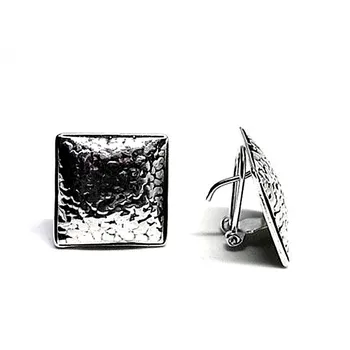 

Sterling silver earrings 925m square granule oxidized [AB2595]