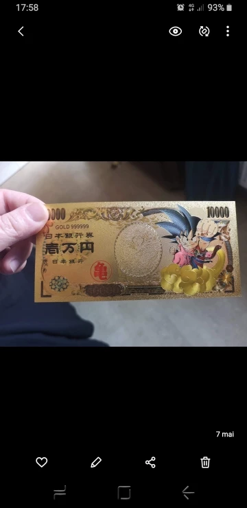 Goodies dragon ball z Billets de collection dorés 10.000 YEN