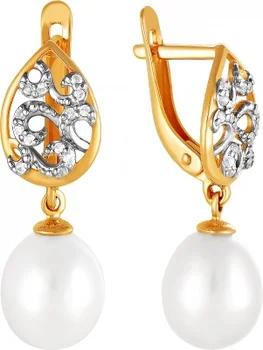 

Примаэксклюзив earrings with pearls and cubic zirconia in red gold