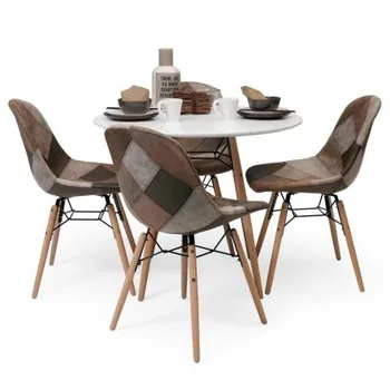 

Dining Set Nordic design BONIE & CLIDE round table 90 cm and 4 chairs patchwork inspiration Eames