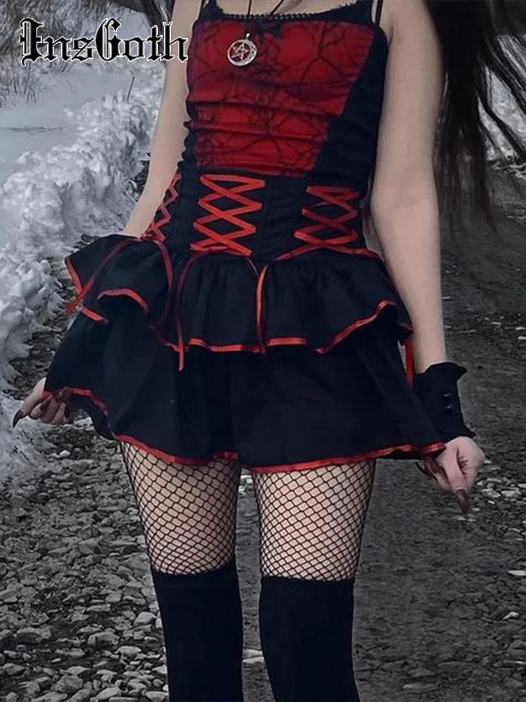 Insgoth ゴシックスタイルのミニスカート セクシーなスカート ハイウエスト 赤 黒のパッチワーク ストリートウェア Skirts Aliexpress