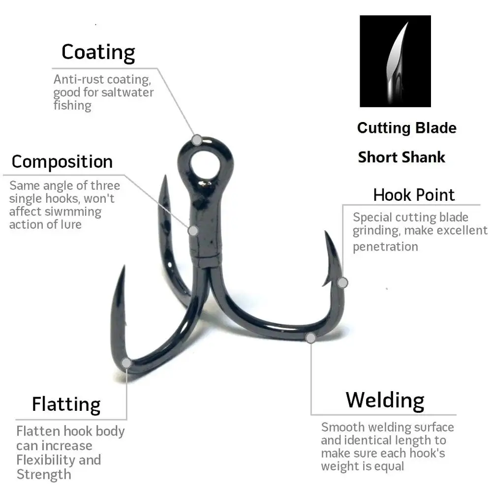 Hook Meanshigh Carbon Steel Treble Hooks 30-pack - Black Nickel, Manual Fishing  Tackle