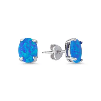 

Angemiel 925 Silver 9x7mm Oval Opal Engagement Earrings