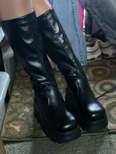 BONJOMARISA de moda botas de plataforma de tacón grueso cuñas media pantorrilla botas de mujer casual de marca de fondo grueso zapatos de invierno Mujer