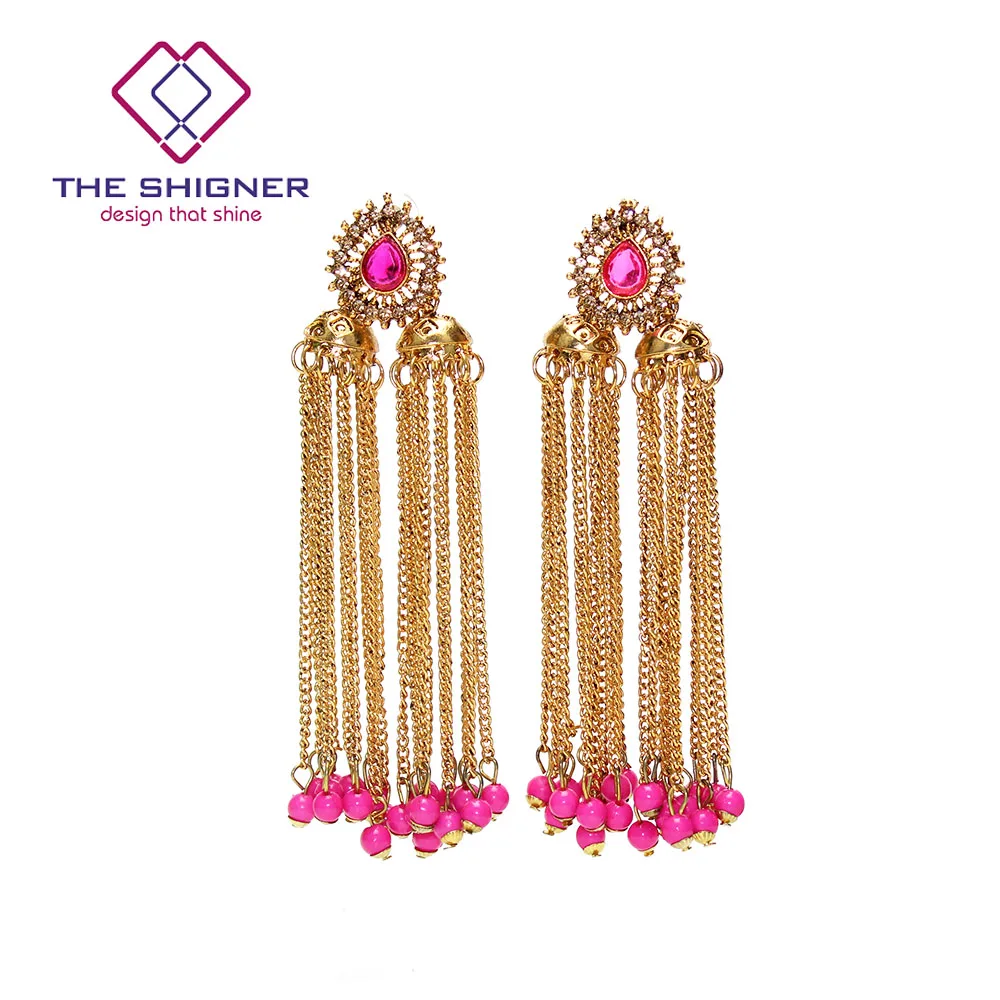 THE SHIGNER этнические индийские Золотые птичья клетка Jhumka Jhumki кисточкой Кристалл серьги индия, этно-стиль традиционные висячие серьги ювелирные изделия - Окраска металла: TSLCHN-6