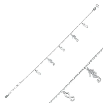 

Silver 925 Sterling Zircon Seahorse & Infinity Bracelet