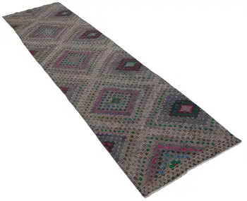 

84x313 Cm Multicolor Handmade Oriental Rug Runner Rug-3x10 Ft