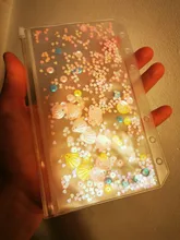 Bolsa de documentos de hojas sueltas, carpeta organizadora de papelería de PVC transparente con pétalos de lentejuelas rosas, A5, A6