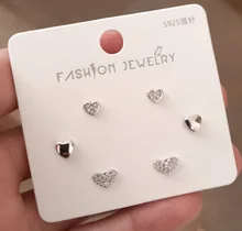 Stud Earring-Set Girls Jewelry Silver Bowknot Heart Valentines-Day Cubic-Zirconia Women