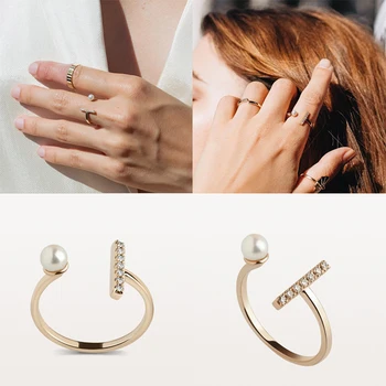 

Minimalist Fine Jewelry Trendy Pearl Anillos Adjustable Finger Rings for Lovers' Girls Couples Valentine's Day Gift Opening Ring