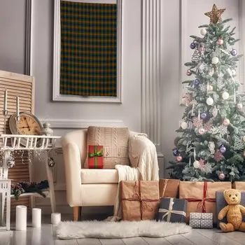 

Tapestry Check Plaid Pattern Traditional Fabric Design Holiday Season Artwork Printed Blue Green Orange