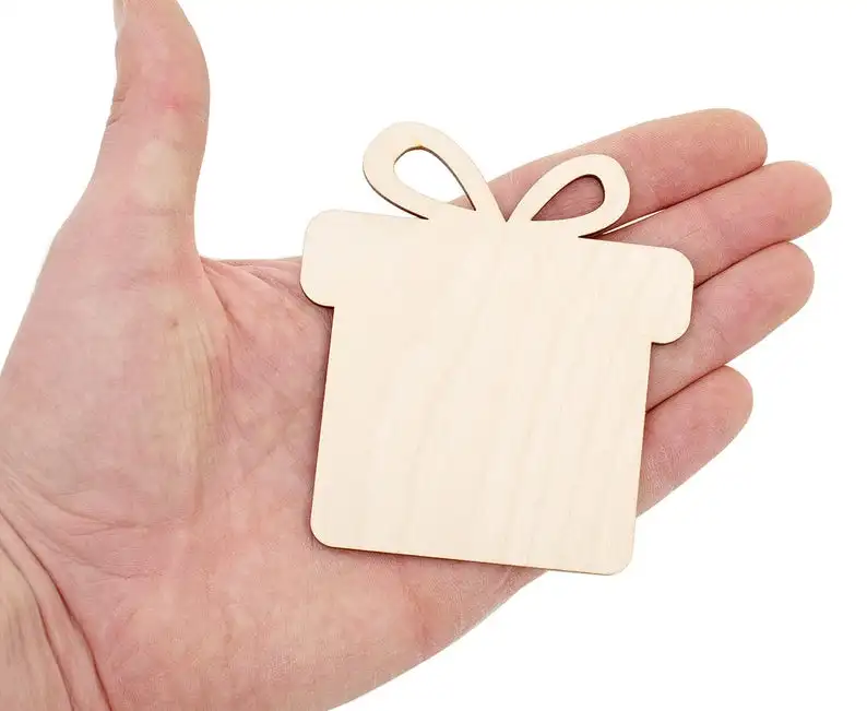 

Wooden Gift Box with Ribbon Tags (9cm) Wood Gift Tag Embellishment Craft Decoration Decoupage 0760