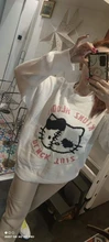 Suéter Harajuku para mujer, jersey con estampado de gato japonés de dibujos animados, estilo perezoso, holgado, informal, de talla grande