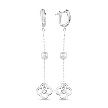 

Angemiel 925 Sterling Silver Pearl & Zircon Cubic Zirconia Dangle Earrings