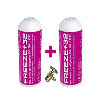 

2 bottles Refrigerant Gas Freeze + 32 350Gr + Valve Organic Substitute R32/R410A