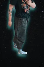 Ribbon Jeans Stitch Wide-Leg Loose Black High-Waist EAM Spring Women Trousers Big-Size