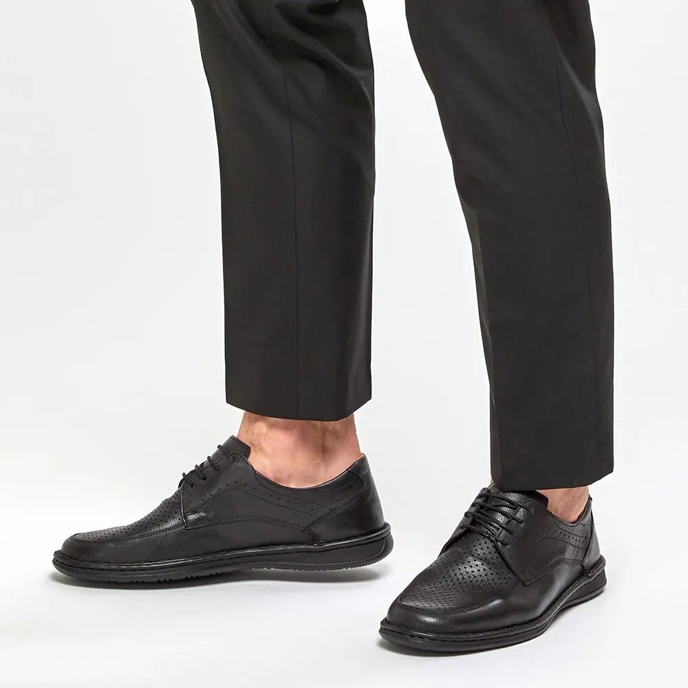FLO Flo Black Men 'S Leather Classic Shoes 91.100537.M Polaris 5 Point