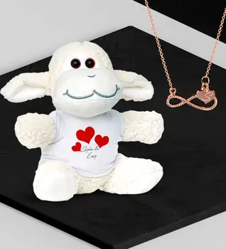 

Personalized Lovers Plush Lamb and Letter Infinity Rose Heart Kolye-90