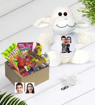 

Personalized Valentine Caricature Of Nostalgic Lezzetler Plush Little Lamb Gift Seti-7