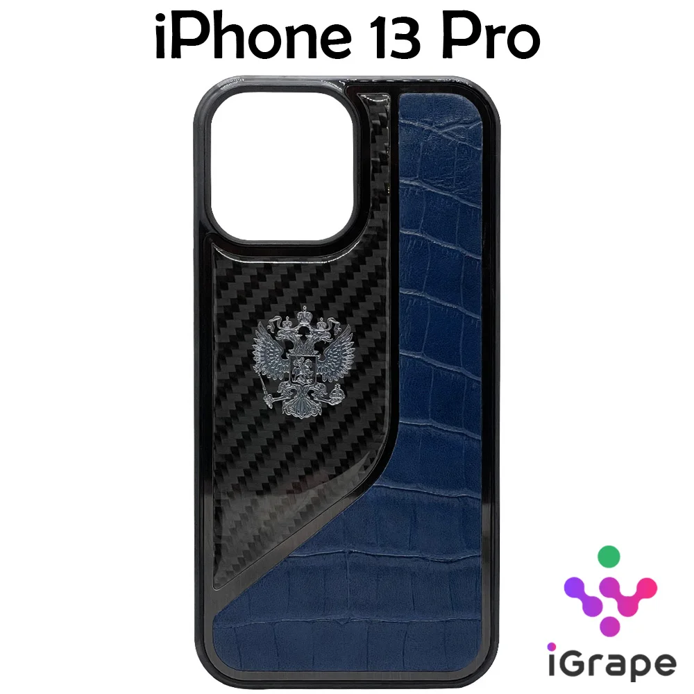 Чехол с гербом РФ кожа-карбон iGrape Sword для iPhone 13 Pro |