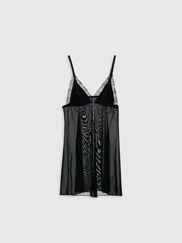 

Lace Detail Neckline Pattern Tulle Mini Nightgown