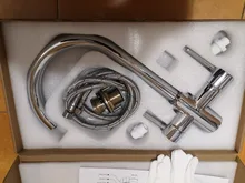 ROVOGO, grúa filtrada de doble mango negro mate para cocina, grifo con filtro de agua de rotación de 360, grifo mezclador de fregadero de cocina de tres vías