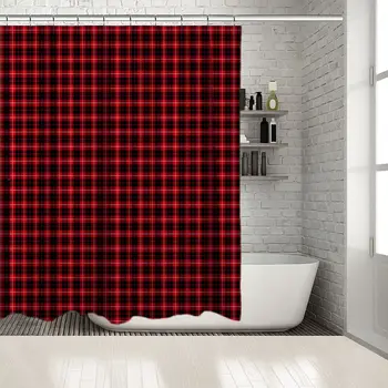 

Check Pattern Traditional Fabric Design Vintage Country Style Decorating Print Red Shower Curtain
