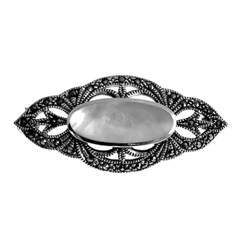 

Brooch 925 Sterling silver m pin 43mm. Pearl marquesitas shuttle women [AC1334]