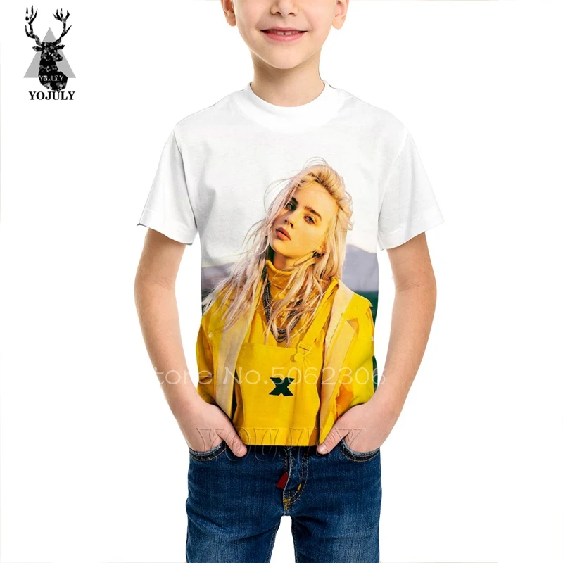 Billie eilish/Детская рубашка шелковая детская одежда футболка детская одежда с объемным рисунком nunu/Детские футболки bobo modis/Одежда для мальчиков и девочек C07 - Цвет: 1