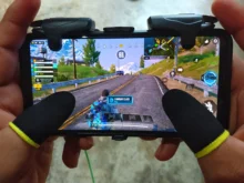 Mangas para dedos de fibra de carbono de 18 pines para PUBG, pantalla de presión para juegos móviles, sin mangas para dedos, negro y amarillo, 16 Uds.