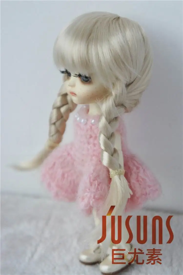 JD173 1/12 1/8 прекрасные BJD двойные косички парики размером 4-5 дюймов и 5-6 дюймов мягкие синтетические мохер кукольные волосы в цвете блонд