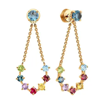 

Sokolov drop earrings with stones in gold with a mix of stones, fashion jewelry, 585, women's male, long earrings