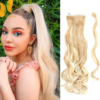 

XINRAN Wrap Around on Synthetic Hair Piece Clip in Pony tail Pure Color Hair Extensions Long Wave Real Natural 22inches Ponytail