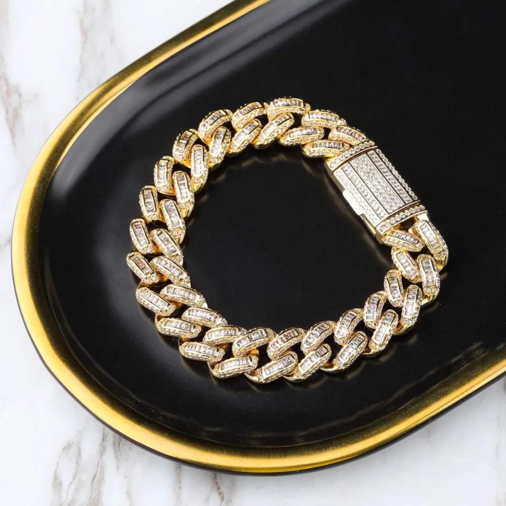 TOPGRILLZ Miami Big Box Clasp 14mm Cuban Bracelet 7.5-9.5 Inch Iced Out Prong Setting Square zircon Hip Hop Jewelry For Men
