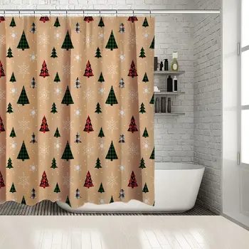 

Snowflakes Pine Trees Pattern Winter Holidays Traditional Decoration Theme Artwork Red Green White Shower Curtain
