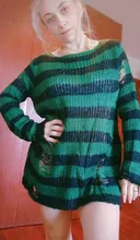 Suéter de punto gótico para Mujer, jerséis largos a rayas, sueltos, rasgados, de talla grande, para Halloween, 200