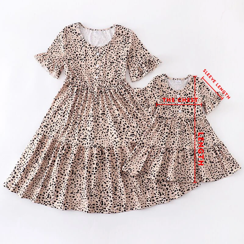 family clothes Girlymax Summer Baby Girls Mommy &me Boutique Children Clothes Milk Silk Leopard Short Sleeve Dress Kidswear black family matching outfits