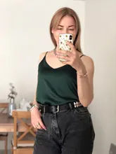 Top Women Tank-Tops Spaghetti-Strap White Cami Satin Silk Summer Camisole Basic V-Neck