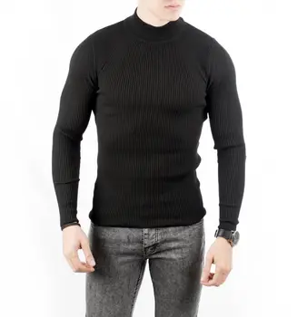 

DeepSEA Black Turtleneck Shoul Patterned Narrow Cut Knitwear Sweater 1808112
