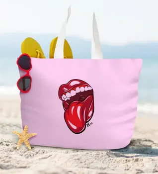

Personalized Powder Pink Zipper Beach Bag-11