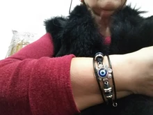 Pulsera de cuero para hombre y mujer, brazalete de joyería con varias capas, estilo Punk turco, mal de ojo, de acero inoxidable