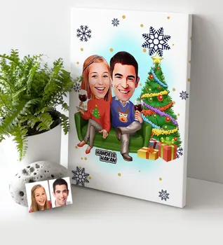 

Personalized Christmas Theme Valentine Caricature Of Canvas table (30x50 cm.)-4
