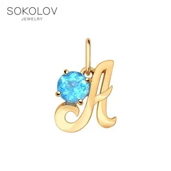 

Pendant letter "A" Topaz SOKOLOV fashion jewelry gold 585 women's male, pendants for neck women