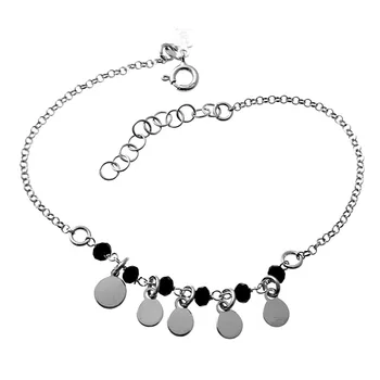 

Law silver bracelet 925m Rhodium rolo chain 18cm. Detail stones badges hanging closure reasa