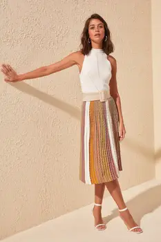 

Trendyol Silvery and Striped Knitwear Skirt TWOSS20ET0345