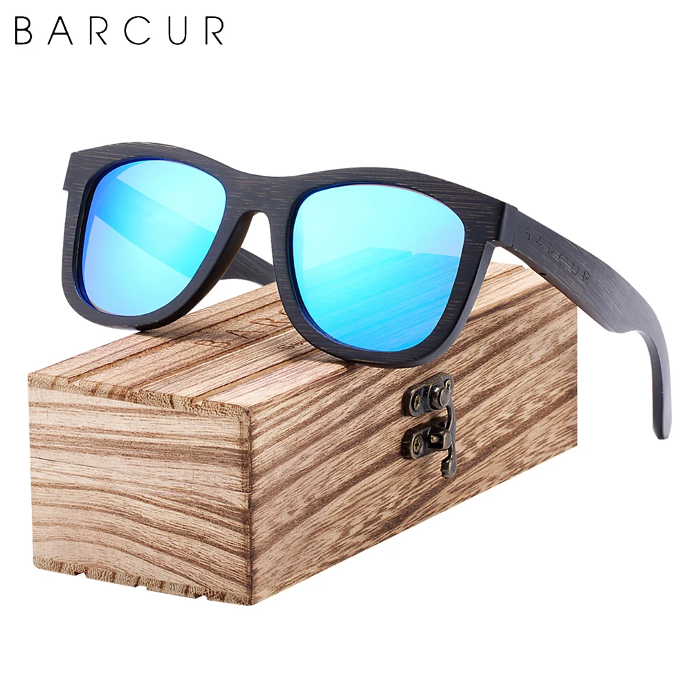 BARCUR Brand Design Black Bamboo Women Sunglasses Wood Fashion Polarized Men Sun Glasses Wooden UV400 Frame 9