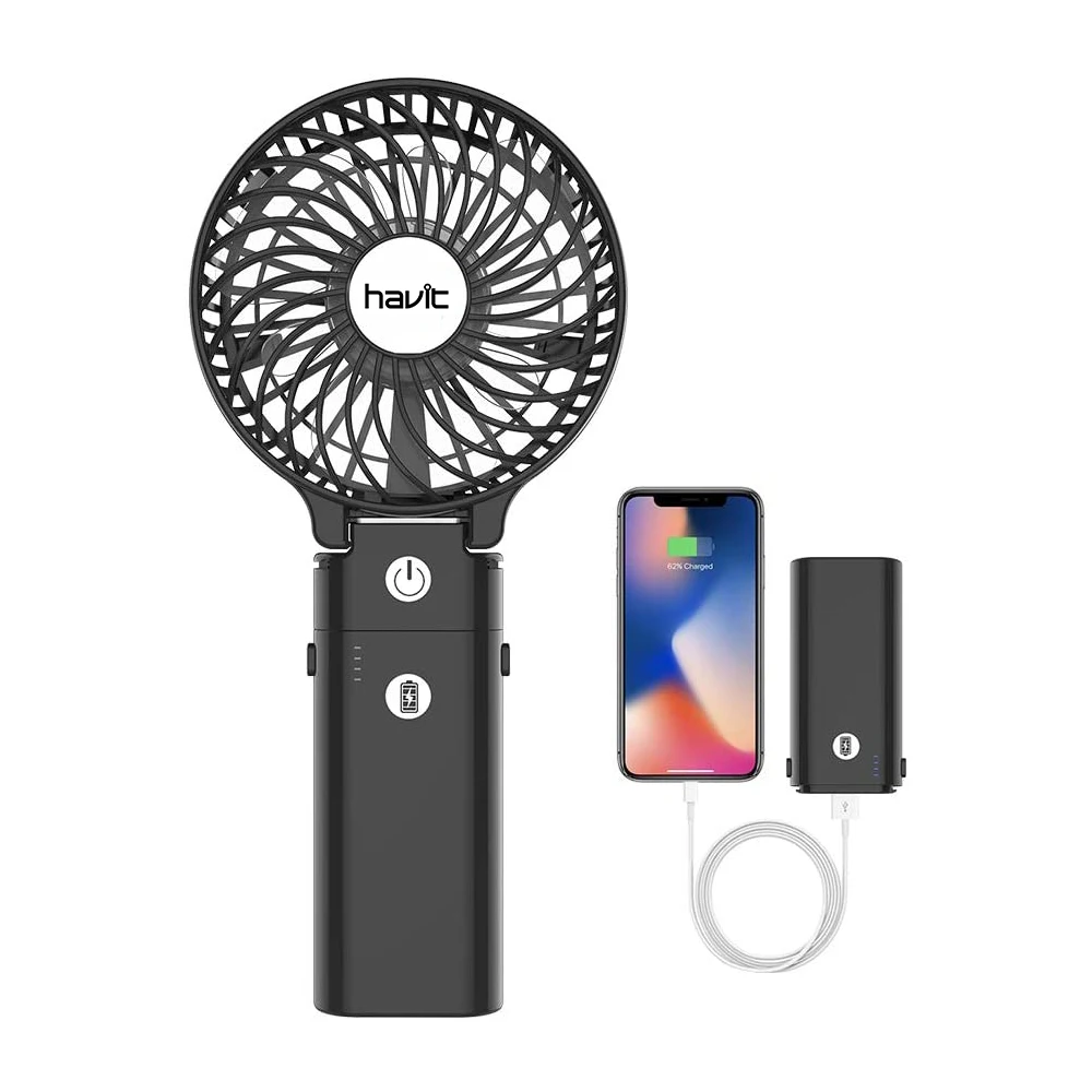 Havit Portable Handheld Usb Rechargeable Fan With External Battery 4000mah  3 Levels Wind Home Office Travel Desk - Fans - AliExpress