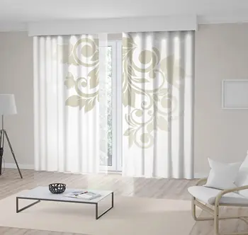 

Curtain Floral Pattern Classic Decorating Vintage Architectural Element Monochromic Artwork Beige White