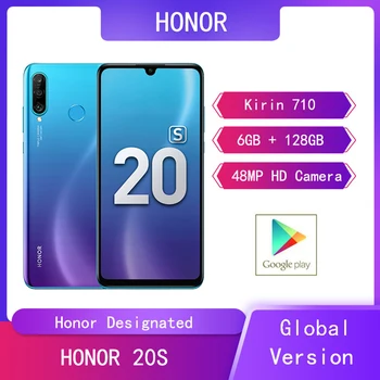 Перейти на Алиэкспресс и купить Оригинальный телефон Huawei HONOR 20S 6 ГБ + 128 Гб мобильный телефон 6,15 экран Kirin 710 Android 9 Передняя Задняя HD камера 4G смартфон хонор 20S Очень тонкий
